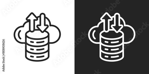 Cloud Storage Icon In Black And White Line Style