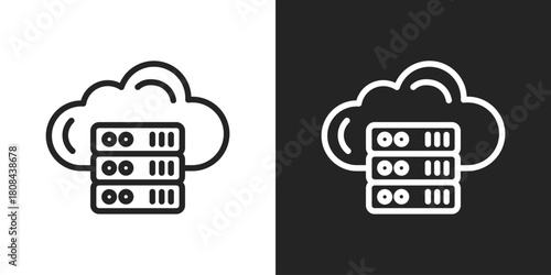 Cloud Server Icon In Black And White Line Style