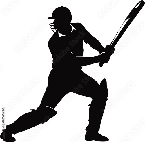 Silhouette of a cricket batsman preparing to hit a ball with power