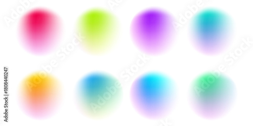 Set color circle gradient noise gradation. Abstract colorful watercolor blur mesh shape on white background. Gradient aura, grain neon blob with noise effect vector illustration.