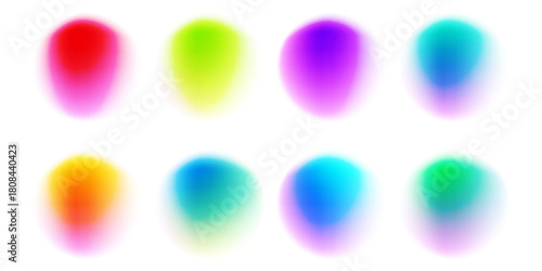 Set color circle gradient noise gradation. Abstract colorful watercolor blur mesh shape on white background. Gradient aura, grain neon blob with noise effect vector illustration.