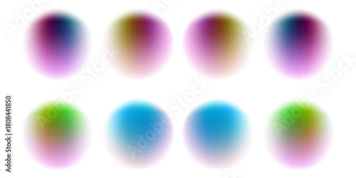 Set color circle gradient noise gradation. Abstract colorful watercolor blur mesh shape on white background. Gradient aura, grain neon blob with noise effect vector illustration.