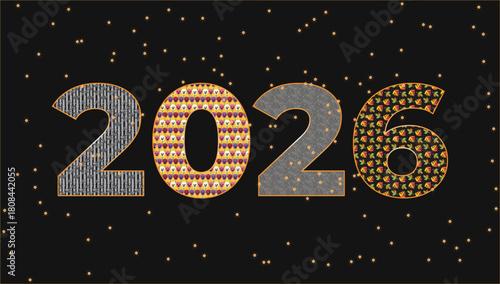 Happy New Year 2014 greeting card illustration with winter star light decoration and snow symbols for a festive holiday season celebration design