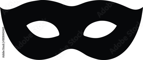 A simple black masquerade mask with two eye holes is prominently displayed