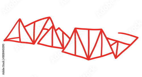 Abstract red geometric shapes arranged in a flowing, interconnected composition.