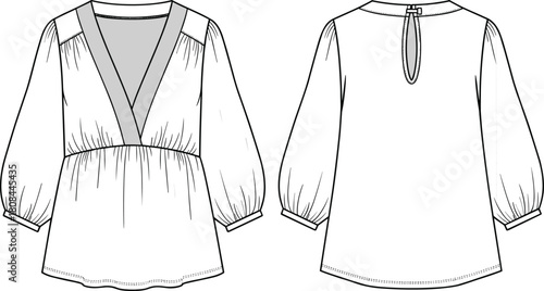 Here are the optimized title and keywords for this specific blouse design, highlighting the deep V-neck and empire waist features.