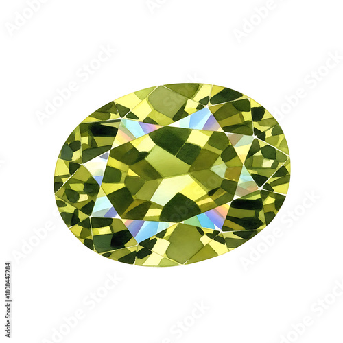 Yellow-Green Oval Cut on White Background