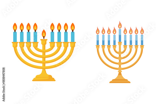Hanukkah Menorah Illustration A Vector Set of Candles in Golden Holders for Holiday Decor