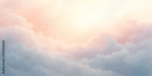 Bright blue sky with white cumulus clouds and sunlight creating a beautiful cloudscape and atmosphere