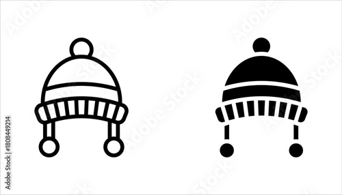 Winter hat icon set, linear winter beanie hat icons, vector illustration on white background