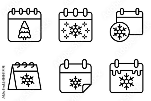 Winter calendar icon set, use for website mobile app presentation, vector illustration on white background