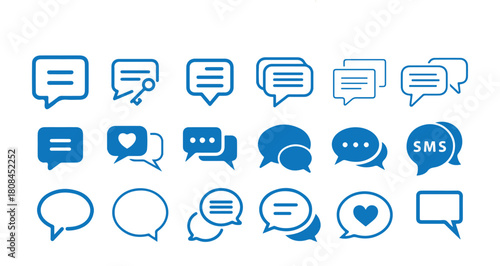 Blue Chat Message Icon Set. Vector illustration