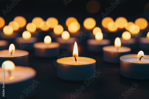 Wallpaper Mural Candles burning in a dark setting, providing a soft warm light and creating a bokeh background. Concept of memory and hope Torontodigital.ca