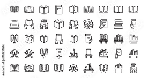 Set of book icons outline vector illustration perfect for library or education design