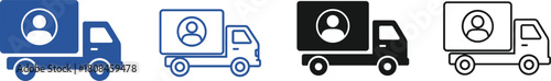Delivery Truck Icon Set with User Profile Symbol Representing Logistics, Transportation of Goods, Moving Services, Courier, or Employee Relocation Vector Graphics.