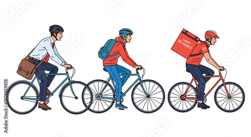 Diverse Cyclists Commuter Student and Delivery Person on Bicycles