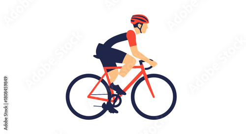 Active Cyclist Riding a Bicycle on a White Background Vector Illustration