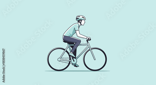 Active Person Riding a Bicycle on a Plain Background Healthy Lifestyle Concept