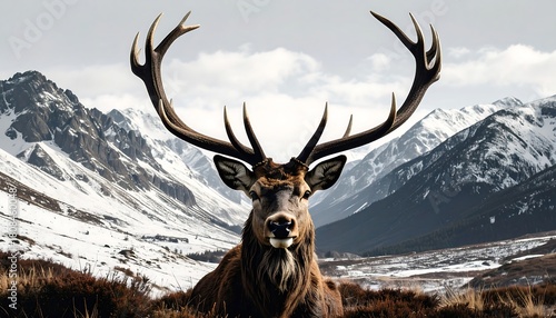 Majestic deer in snowy mountains