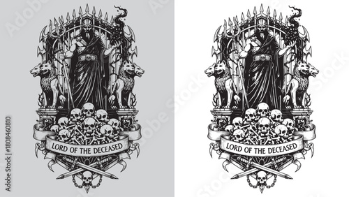 Lord of the Deceased: Hades/Pluto God with Trident and Pile of Skulls