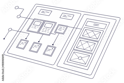 Website Wireframe UI Flowchart Sketch with Connected Screens