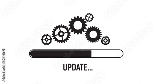 Loading bar with gears update process vector illustration isolated on white background