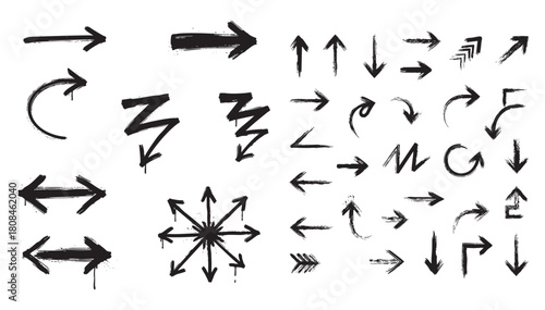 Set of Hand Drawn Brush Stroke Arrows Vector Graphic