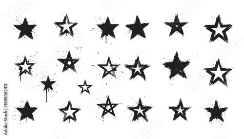 Set of Hand Drawn Brush Stroke Stars Vector Graphic