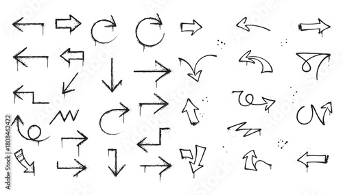 Set of Hand Drawn Brush Stroke Arrows Vector Graphic