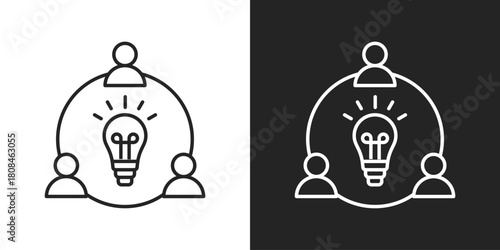Teamwork Icon In Black And White Line Style