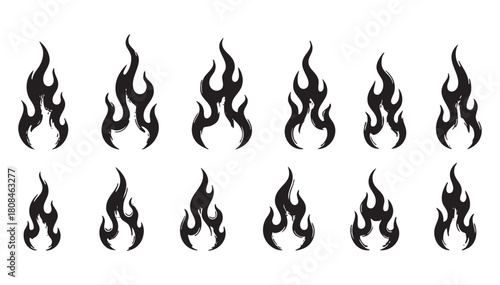 Set of Abstract Brush Stroke Fire Flames Vector Graphic