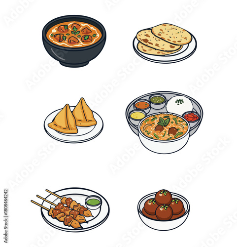Indian traditional food icon illustration vector set