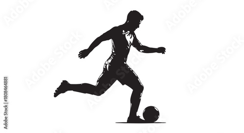 Silhouette of a soccer player kicking the ball vector illustration for sports design isolated on whi