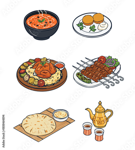Arabic foods illustration icon set 