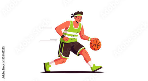 Flat Vector Basketball Player Dribbling - Dynamic Sports Character Illustration for Game & App Design