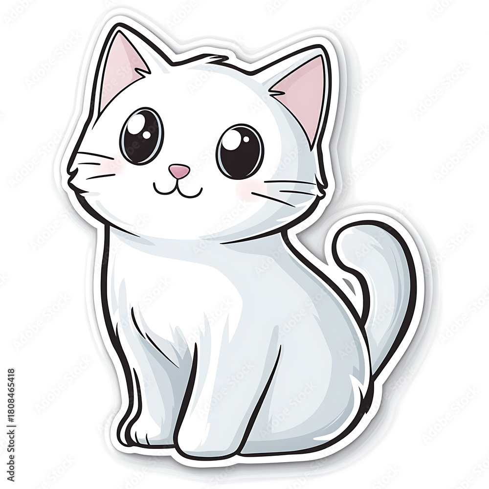 Fototapeta premium Cute cartoon of a happy sitting cat, on white background