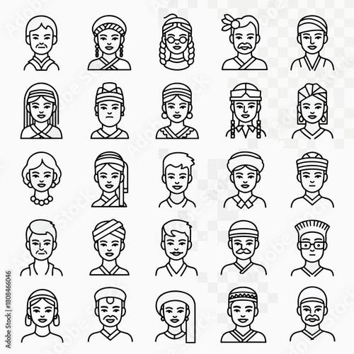 Diverse group of people icons set vector illustration cultural diversity ethnicity representation gender and age diversity