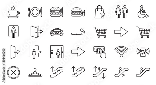 Set of public service icons simple line vector symbols for navigation and user interface design isol