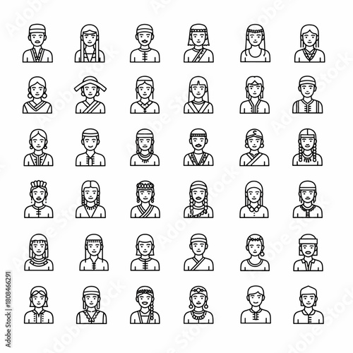 Diverse multicultural people portraits set displaying various traditional clothing and hairstyles, ethnic diversity characters