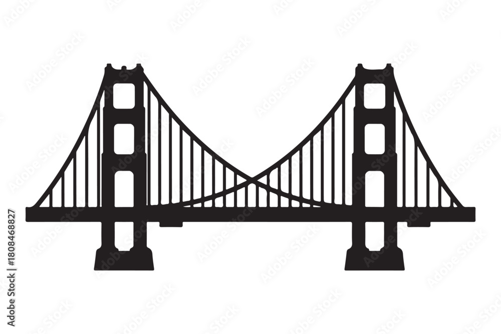 Fototapeta premium Golden Gate Bridge Silhouette Vector, Golden Gate Bridge, San Francisco, USA