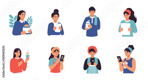 Diverse Group of People Enjoying Everyday Activities with Healthy Habits and Digital Devices