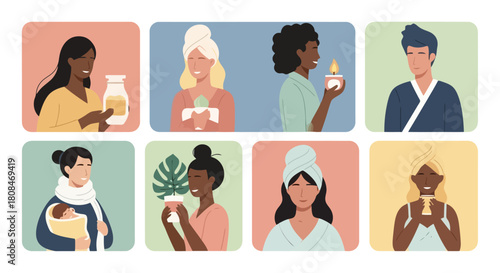Diverse Group of People Enjoying Self Care and Wellness Routines