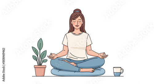 Woman Meditating Peacefully at Home Mindful Practice for Relaxation and Well being