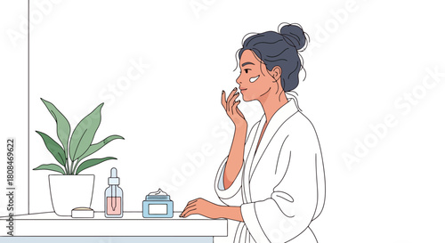 Woman Applying Skincare Cream in Morning Routine Self Care and Beauty Concept
