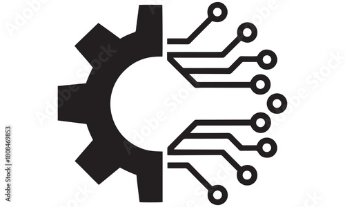 Technology Gear Circuit Icon Vector – Tech Innovation, Engineering, and Automation Symbol Design