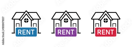 Property Rent Tag Icon, Home Outline with Label, Vector Graphic for Classifieds and Ads