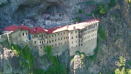 Altindere, Trabzon Province, Turkey. Sumela Monastery. Altindere Valley Park. Coniferous forest on the slopes. Aerial View, MasterShots, Circle (Close)