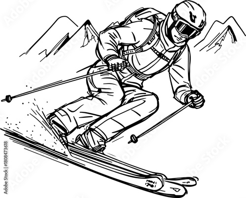 dynamic silhouette of a skier descending a mountain slope, isolated on a transparent background: a striking vector illustration for winter sports designs