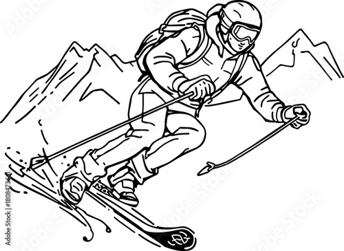 dynamic silhouette of a skier descending a mountain slope, isolated on a transparent background: a striking vector illustration for winter sports designs