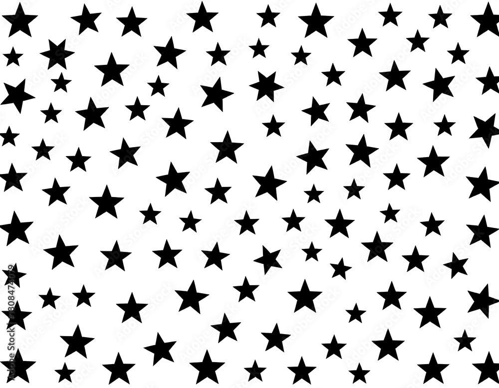 Naklejka premium Black stars of varying sizes scattered across a white backdrop